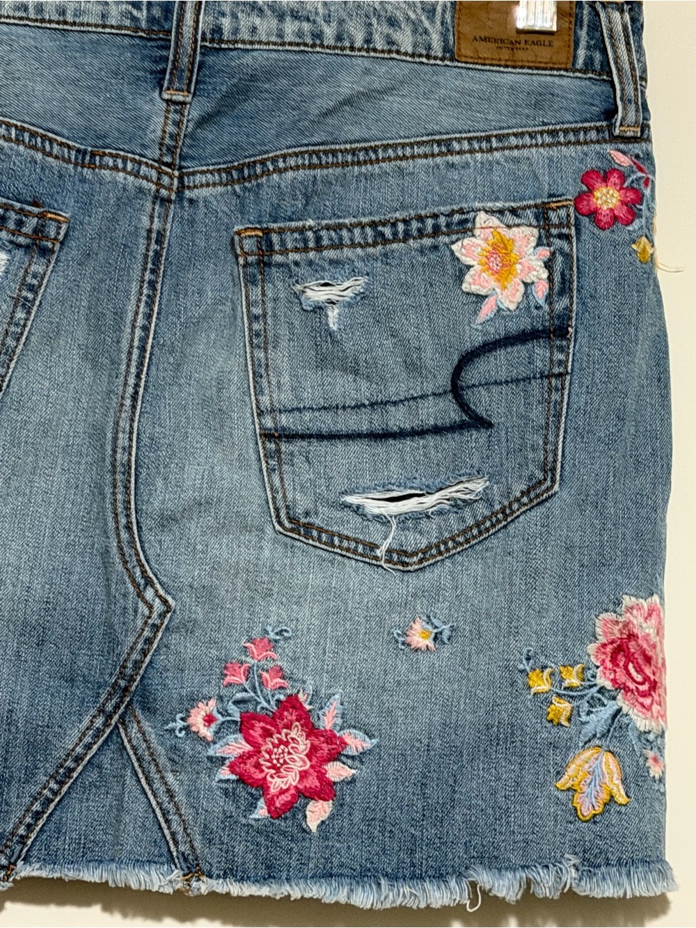 American Eagle Outfitters Embroidered Blue Denim Mini Skirt - Picture 7 of 9